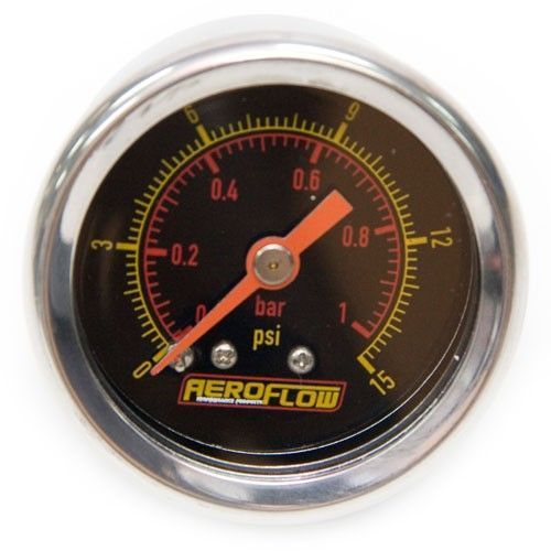 Aeroflow AF30-2004 1-1/2" 0-15 Psi Press Gauge Black Face Orange Pointer