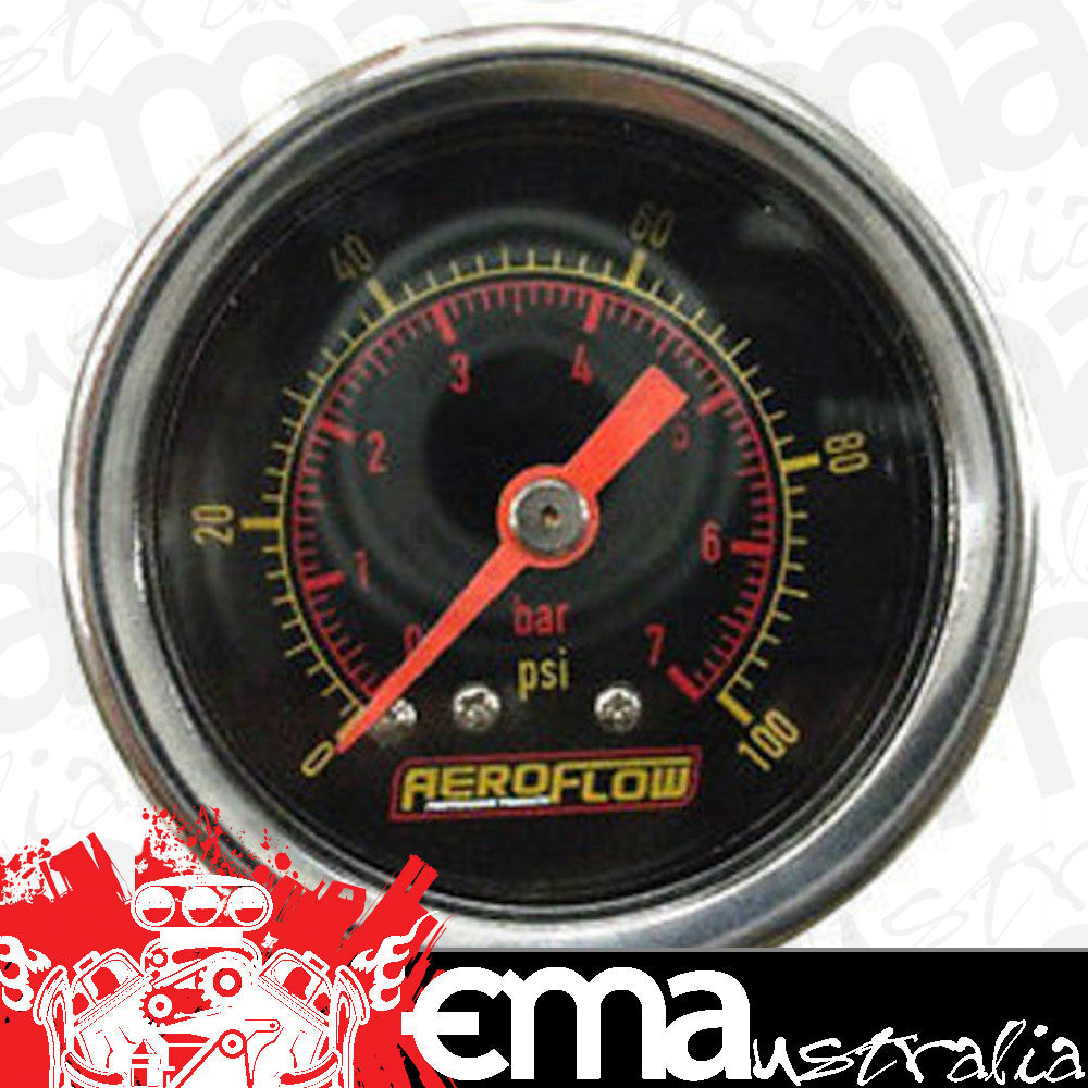 Aeroflow AF30-2008 1-1/2" 0-30 Psi Liq Fill Gaugeblack Face Orange Pointer