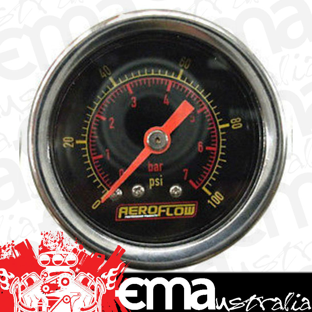Aeroflow Performance Products AF30-2010 1-1/2" 0-30 Psi Press Gauge Black Face Orange Pointer