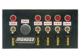 Moroso MO74131 Drag Race Switch Panel, 4" X 7.75" (incl: Ignition/Starter Button, Fuel, Water, Fan & Lights Switch)