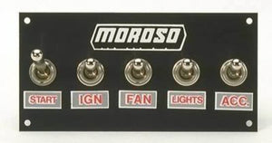 Moroso MO74136 Switch Panel Aluminium Black 5 In. Wide 2.5 In. Tall 5 Toggle Switches (each)