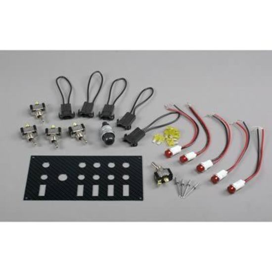 Moroso MO74139 Toggle Switch Panel; 4 X 7.75 In.; Dash Mount; Fiber Design; Starter Button; .5 In Led; Black/Black; 12 Volt Single-Pole/35 Amp Inducti