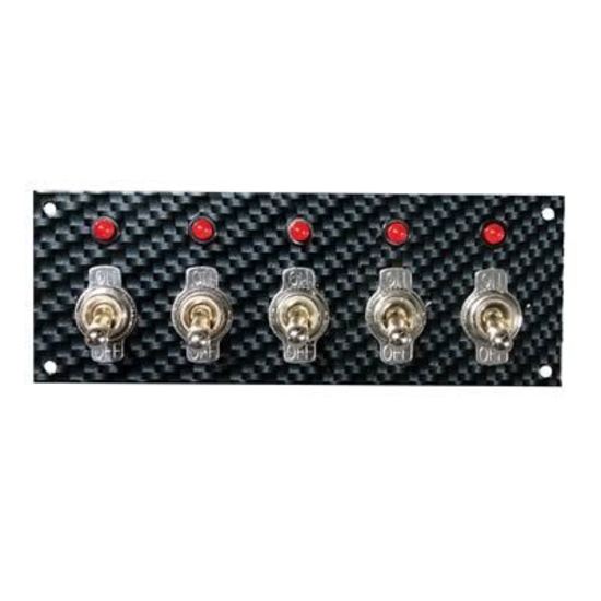 Moroso MO74143 Toggle Switch Panel; 2 X 5.5 In; Dash Mount; Fiber Design; .25 In. Led; Black/Black; 12 Volt Single-Pole/35 Amp Inductive Load;