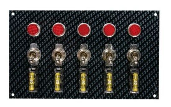 Moroso MO74148 Toggle Switch Panel; 6.75 X 4 In.; Fiber Design; .5 In. Led; Black/Black; 12 Volt Single-Pole/35 Amp Inductive Load;