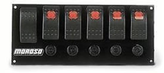 Moroso MO74180 Dash Mount 6 Rocker Switch Panel 7.875 X 3.4375" Fused Lighted