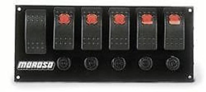 Moroso MO74180 Dash Mount 6 Rocker Switch Panel 7.875 X 3.4375" Fused Lighted