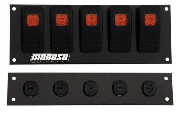 Moroso MO74183 Dash Mount Lighted 5 Rocker Switch Panel 6.695" W X 2.488"H