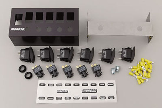 Moroso MO74190 Cage Mount Lighted 6 Rocker Switch Panel 8"W X 3.75" H