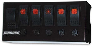 Moroso MO74190 Cage Mount Lighted 6 Rocker Switch Panel 8"W X 3.75" H