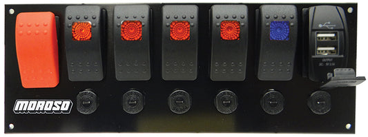 Moroso MO74194 Rocker Switch Panel w/ USB Port & Breaker