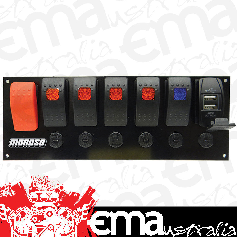 Moroso MO74194 Rocker Switch Panel w/ USB Port & Breaker