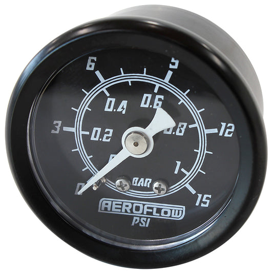 Aeroflow AF30-2204 1-1/2" 0-15 Psi Press Gauge Black Face White Pointer