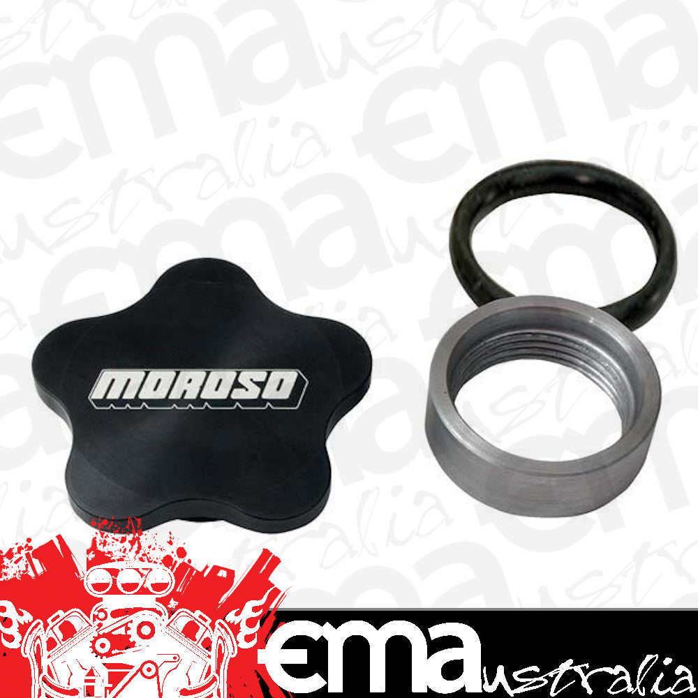 Moroso MO85283 Weld On Filler Cap Kit 1-3/8"-12UNF X 2.6" Od Black with Logo Cap