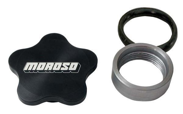 Moroso MO85283 Weld On Filler Cap Kit 1-3/8"-12UNF X 2.6" Od Black with Logo Cap