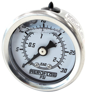 Aeroflow AF30-2209 1-1/2" 0-30 Psi Liq Fill Gaugewhite Face Black Pointer