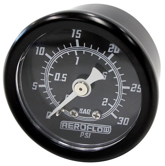 Aeroflow AF30-2210 1-1/2" 0-30 Psi Press Gauge Black Face White Pointer