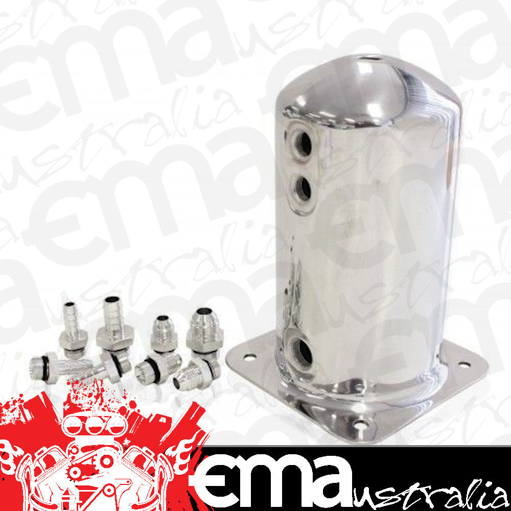 Aeroflow AF49-1016 Surge Tank 2.5L Spun Alloy 3x3/8 1x1/2 Or 3x -6AN 1x -8An