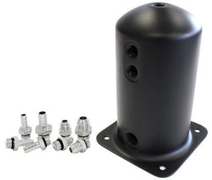 Aeroflow AF49-1016BLK Surge Tank 2.5L Anodised Black3x3/8 1x1/2 Or 3x -6AN 1x -8An
