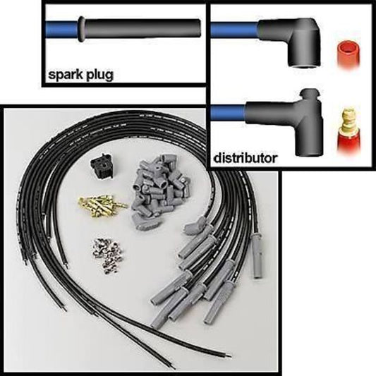 Universal V8 Multi angle plug boots, Customer cuts leads to length and crimps Distributor terminals and boots, Tools to do this are included Super Conductor HEI/Points Dizzy MSD