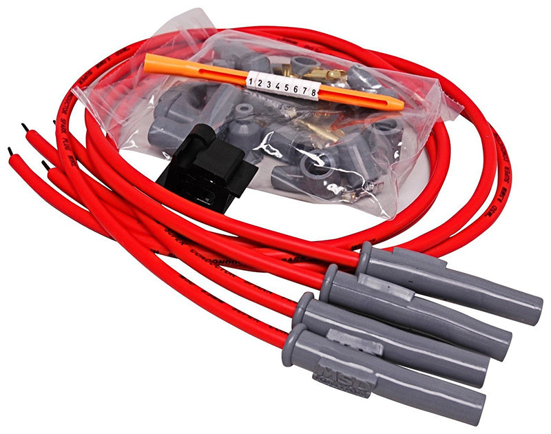 MSD Ignition MSD31449 8.5mm Super Conductor Spark Plug Lead Set Red 4 Cylinder Car & M/Cycle Universal Kit