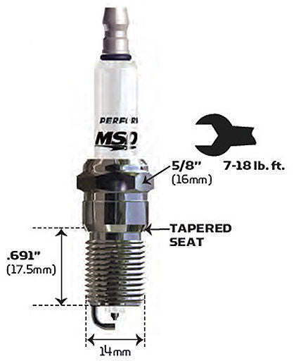 MSD Ignition MSD3712 Iridium Resistor Spark Plug 1IR5L Tapered Seat 14mm x .691"