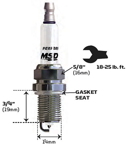 MSD Ignition MSD3725 Iridium Spark Plug 7Ir5Y Resistor Type w/ Projected Tip (Gasket Seat. 14Mm X 3/4" w/ 5/8" Hex)