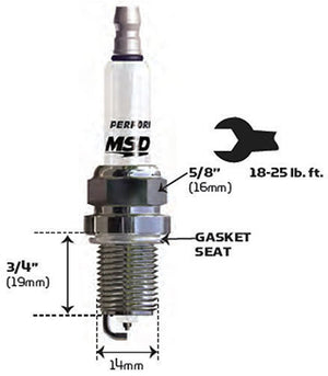 MSD Ignition MSD3726 Iridium Spark Plug 7Ir6L Resistor Type Gasket Seat 14Mm X 3/4"