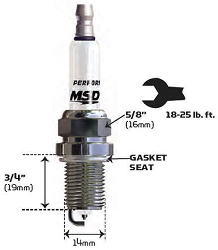 MSD Ignition MSD3726 Iridium Spark Plug 7Ir6L Resistor Type Gasket Seat 14Mm X 3/4"