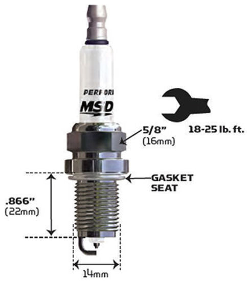 MSD Ignition MSD3728 Iridium Spark Plug 8ir5l Resistor Type Gasket Seat 14mm X 22mm