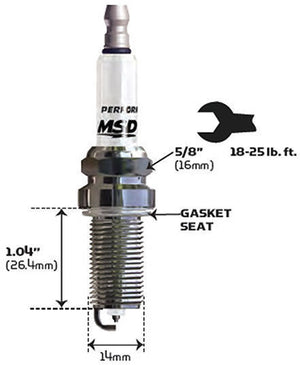MSD Ignition MSD3729 Iridium Resistor Type Spark Plug 9ir5l Gasket Seat 14mm X 26.4mm
