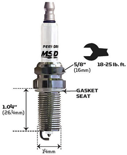 MSD Ignition MSD3730 Iridium Resistor Type Spark Plug 9ir5y Gasket Seat 14mm X 26.4mm