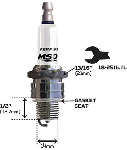 MSD Ignition MSD3736 IRIDIUM RESISTOR TYPE SPARK PLUG 13IR6Y GASKET SEAT 14mm x 1/2"