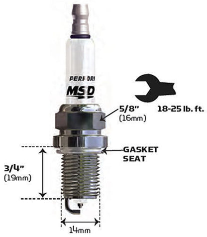 MSD Ignition MSD3742 Iridium Resistor Spark Plug 7Ir6Ys Gasket Seat 14Mm X 3/4" Shorty