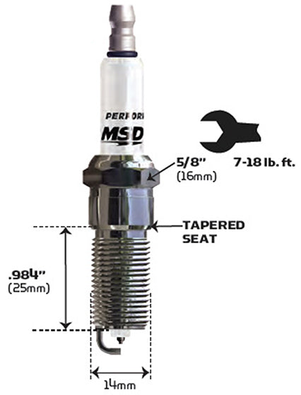 MSD Ignition MSD3743 Iridium Spark Plug 5Ir6Y Resistor Type w/ Projected Tip (Tapered Seat. 14Mm X 25Mm w/ 5/8" Hex)