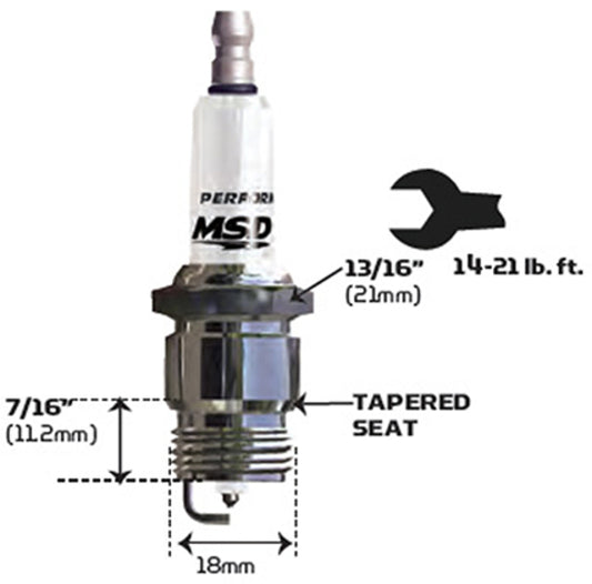 MSD Ignition MSD3744 Iridium Spark Plug 16IR5Y Resistor Type with Projected Tip Tapered Seat. 18mm x 7/16" with 13/16" He x