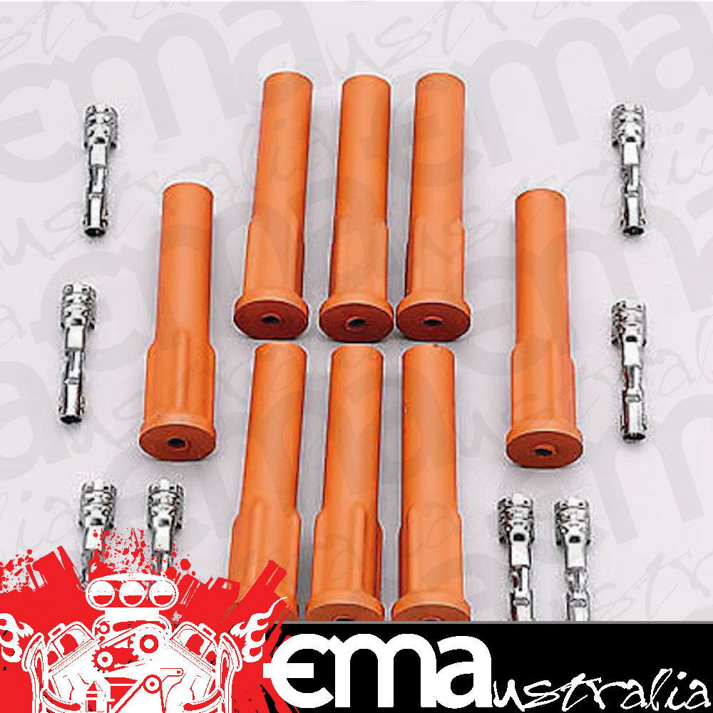 MSD Ignition | MSD8854 | Pro Racing Straight Spark Plug Boots 8.5mm Silicone Orange 8 Pack