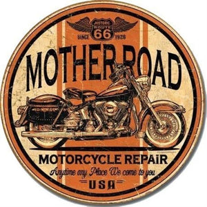Metal Sign MSI-1697 Mother Road Motorcycle Repair 12" Diameter