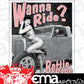 Metal Sign MSI-1791 Bettie Page Wanna Ride 16" x 12.5"