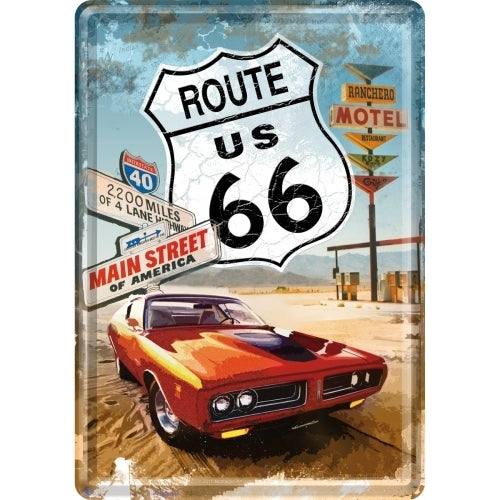 Nostalgic-Art 5110116 Metal Card Route66 Red Car