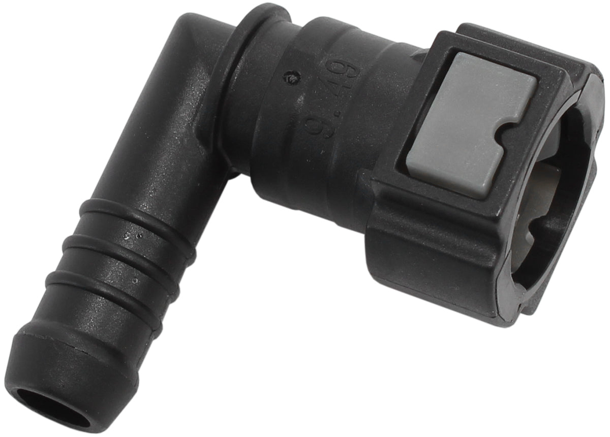 Aeroflow AF49-7012 PUSH ON 3/8" EFI FITTING TO 3/8" / 9.65MM BARB 90 DEGREE