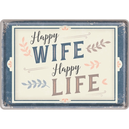 Nostalgic-Art 5110321 Metal Card Happy Wife Happy Life