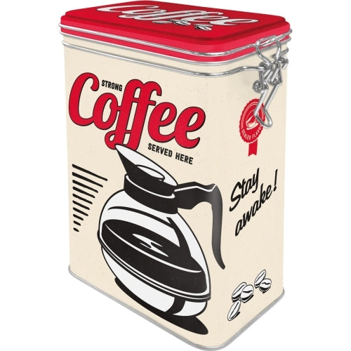 Nostalgic-Art 5131105 Clip Top Tin Strong Coffee Served Here