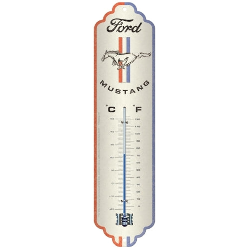 Nostalgic-Art 5180338 Thermometer Ford Mustang - Horse & Stripes Logo