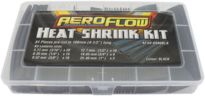 Aeroflow AF49-8990BLK Black Heat Shrink 61 Piece Kit 4-1/4 Inch Long, 2:1 Shrink Ratio