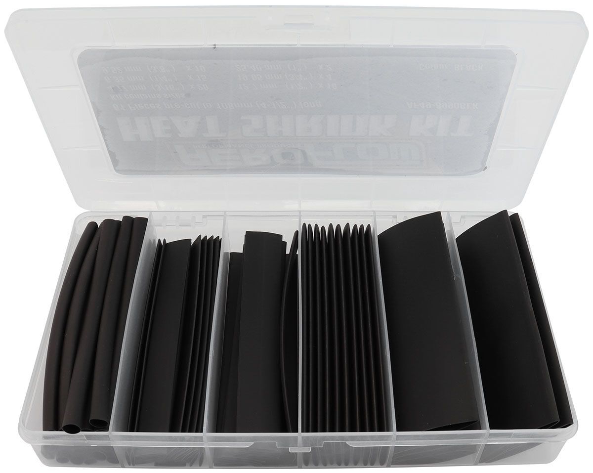 Aeroflow AF49-8990BLK Black Heat Shrink 61 Piece Kit 4-1/4 Inch Long, 2:1 Shrink Ratio