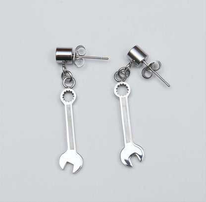 Hotrod Hardware NFI-5001 Womens Combination Wrench Earrings - Polished Stainless Steel