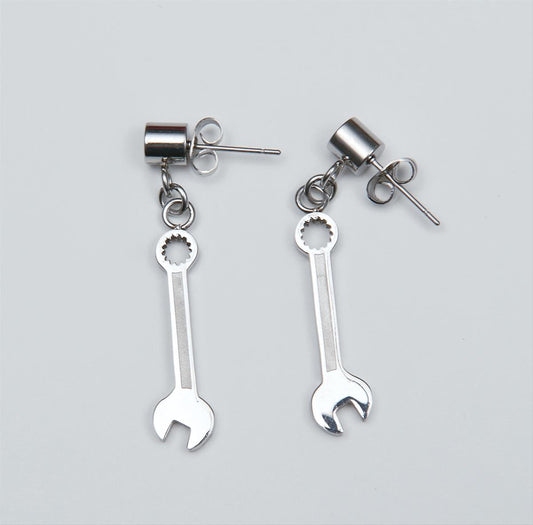 HotRod Hardware NFI-5001 Womens Combination Wrench Earrings - Polished Stainless Steel