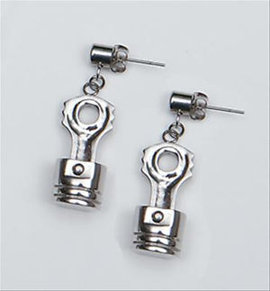 HotRod Hardware NFI-5002 Piston And Connecting Rod Earrings Earrings Dangle Piston & Connecting Rod Stainless Steel Polished Pierced Pendants Are 1 In. Long Pair