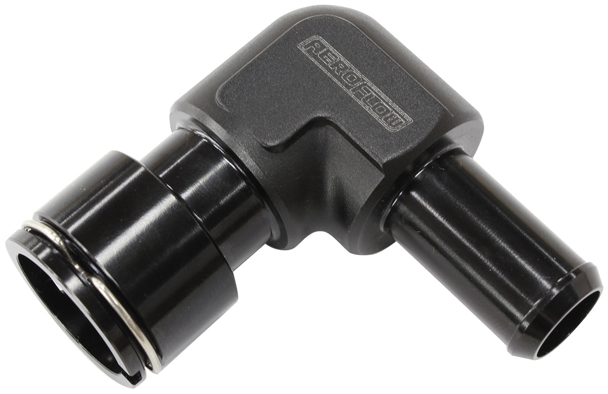 Aeroflow AF50-1000 LSA S/Charger Water Fitting 90Deg to 5/8" Barb Clip On F/Mal