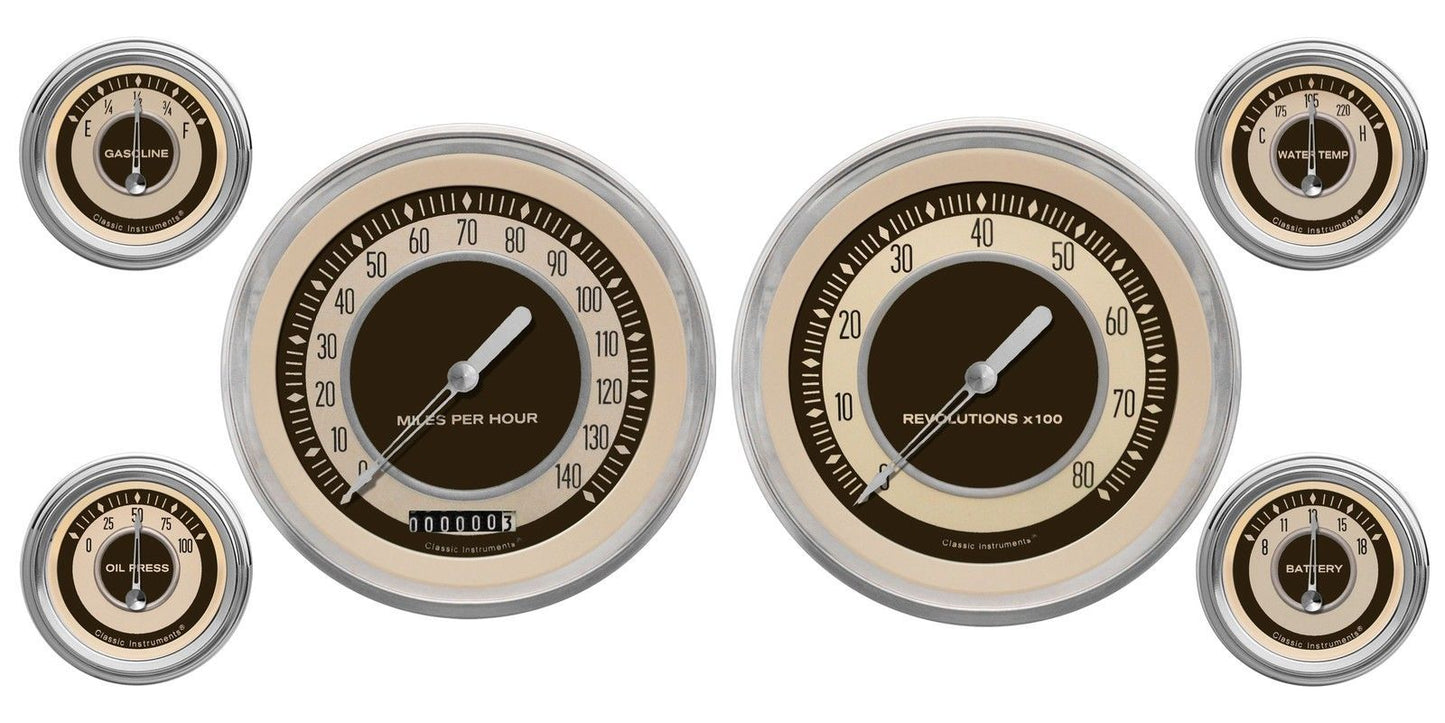 Classic Instruments NT51SLC Nostalgia VT 4 - 5/8" Speedo & Tach, 2-1/8" Fuel, Oi
